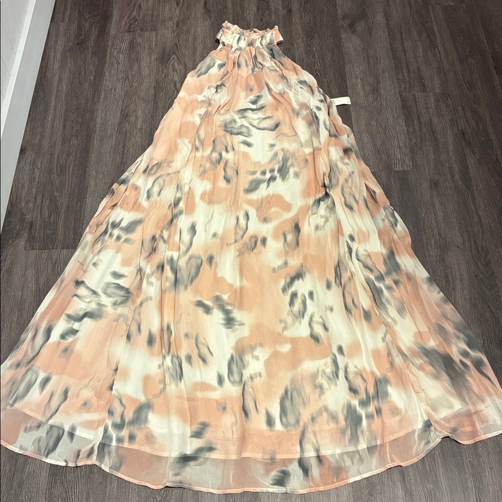 Anthropologie Blush and Gray Watercolor Halter Maxi Dress - Picture 9 of 16
